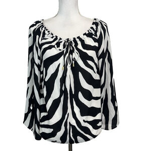 INC International Concepts Blouse Top size Small Black White Zebra Peasant Boho